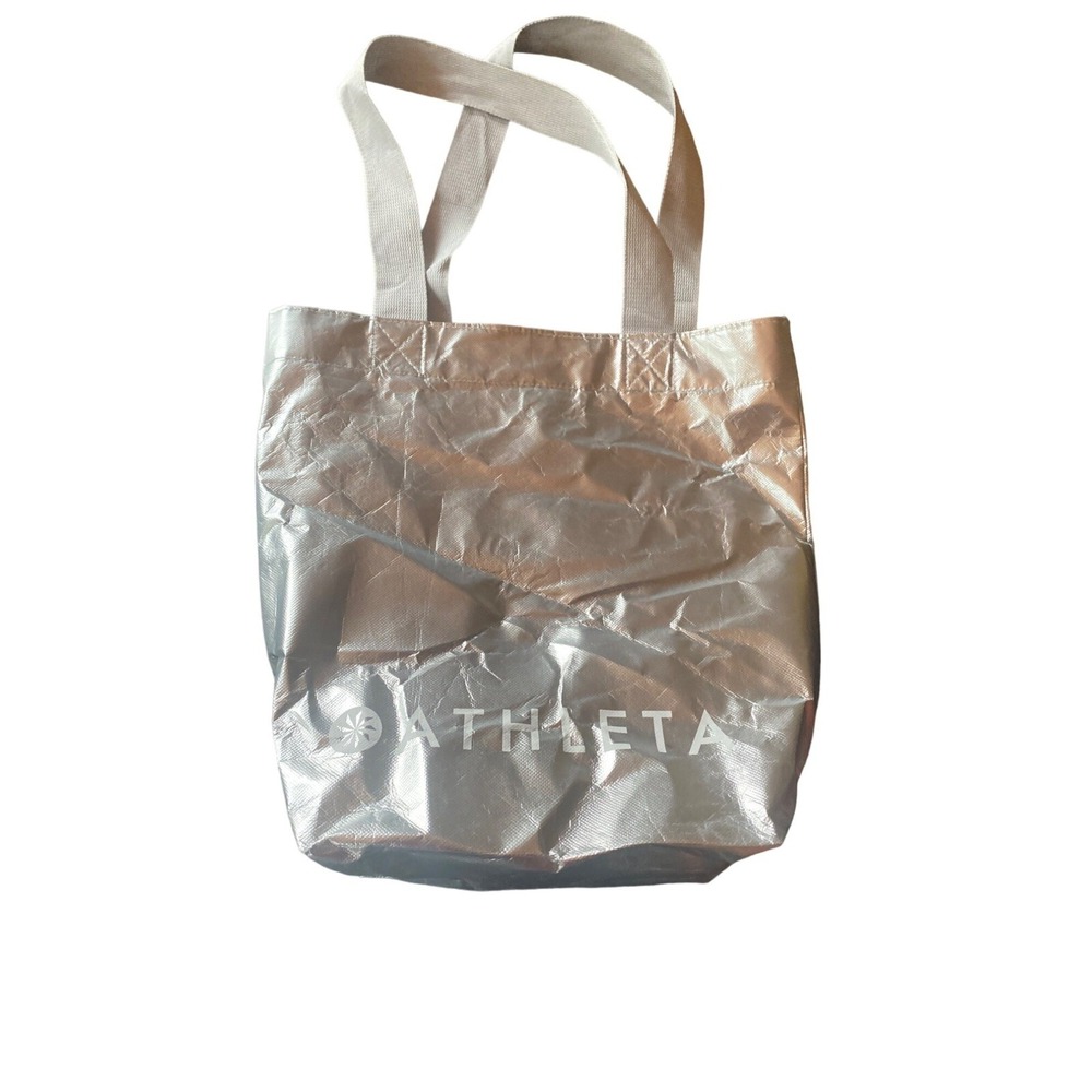 Athleta Reusable Shopping Bag Silver‎ 100% B Corp Recycled Tote 14" x 9" x 5"